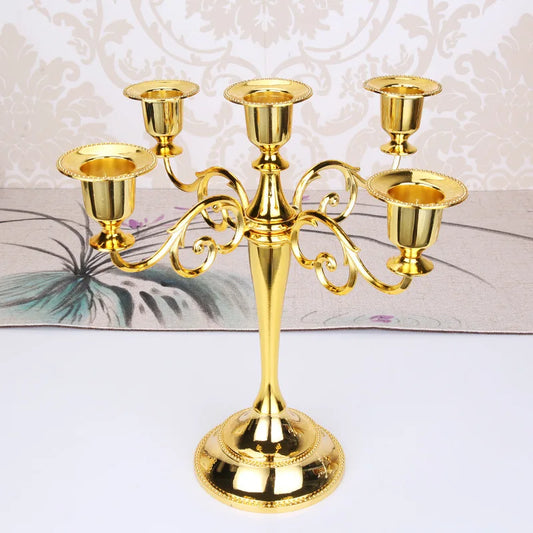 Silver Gold Bronze Black 5-Arm Candle Holder Stand Candelabra Dinner Candlestick