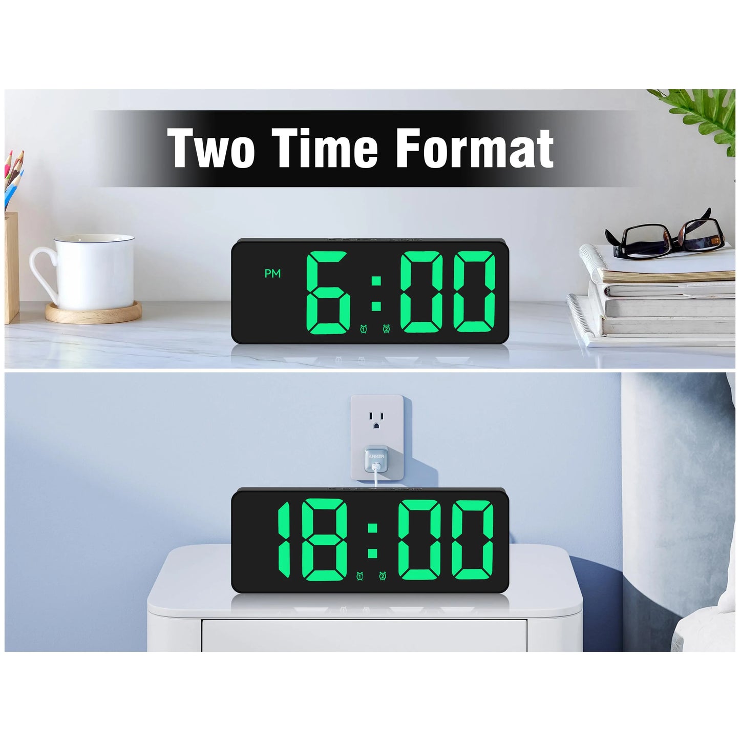 Digital Alarm Clock, [Upgraded Version] LED Clock for Bedroom, Electronic Desktop Clock with Temperature Display, 5 Level Bright