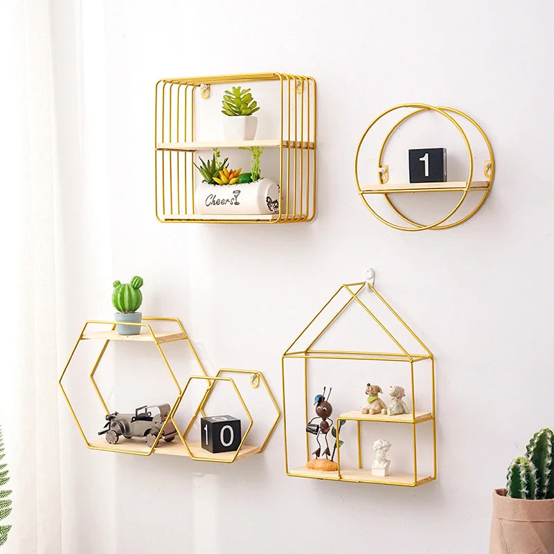 Wall-mounted Storage Rack Metal Wall Shelf Organizer Kitchen Living Room Bathroom Wall Hanging  Display Racks Home Decoration