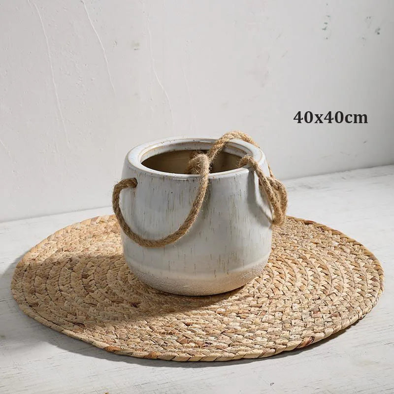 Hand-woven Rattan Carpets Round Straw Natural Plants Fiber Rugs Hotel Garden Living Room Coffee Table Cattail Carpet Mats