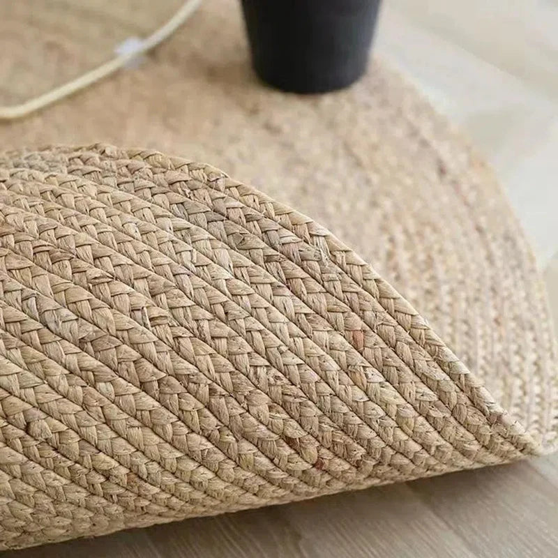 Hand-woven Rattan Carpets Round Straw Natural Plants Fiber Rugs Hotel Garden Living Room Coffee Table Cattail Carpet Mats