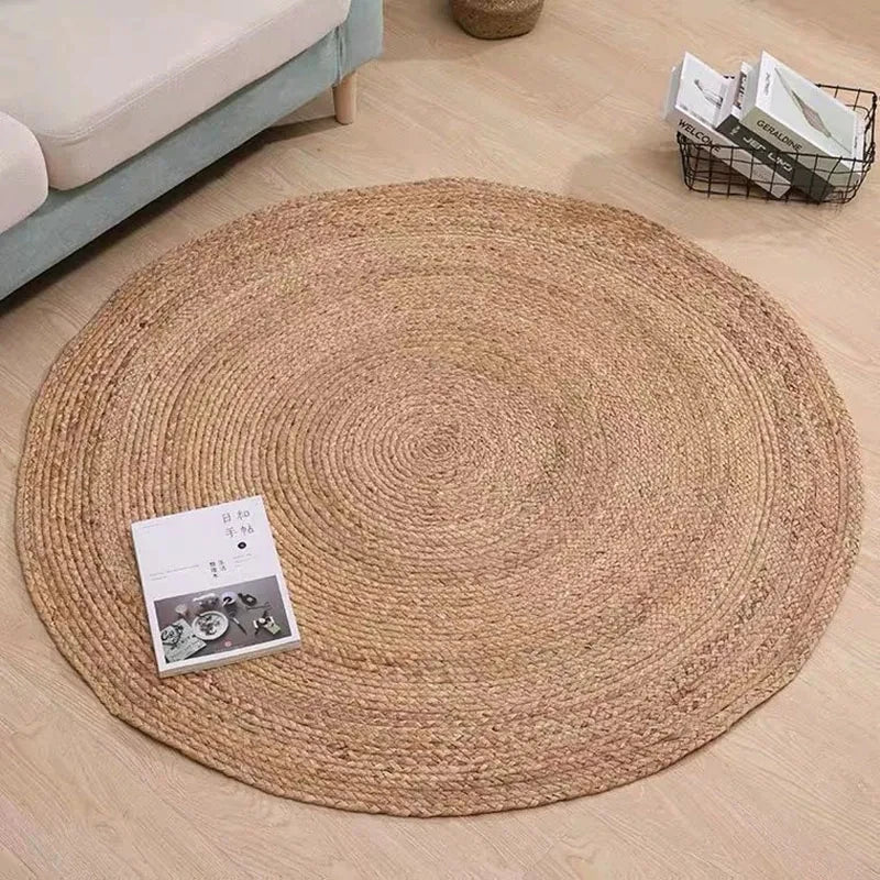 Hand-woven Rattan Carpets Round Straw Natural Plants Fiber Rugs Hotel Garden Living Room Coffee Table Cattail Carpet Mats