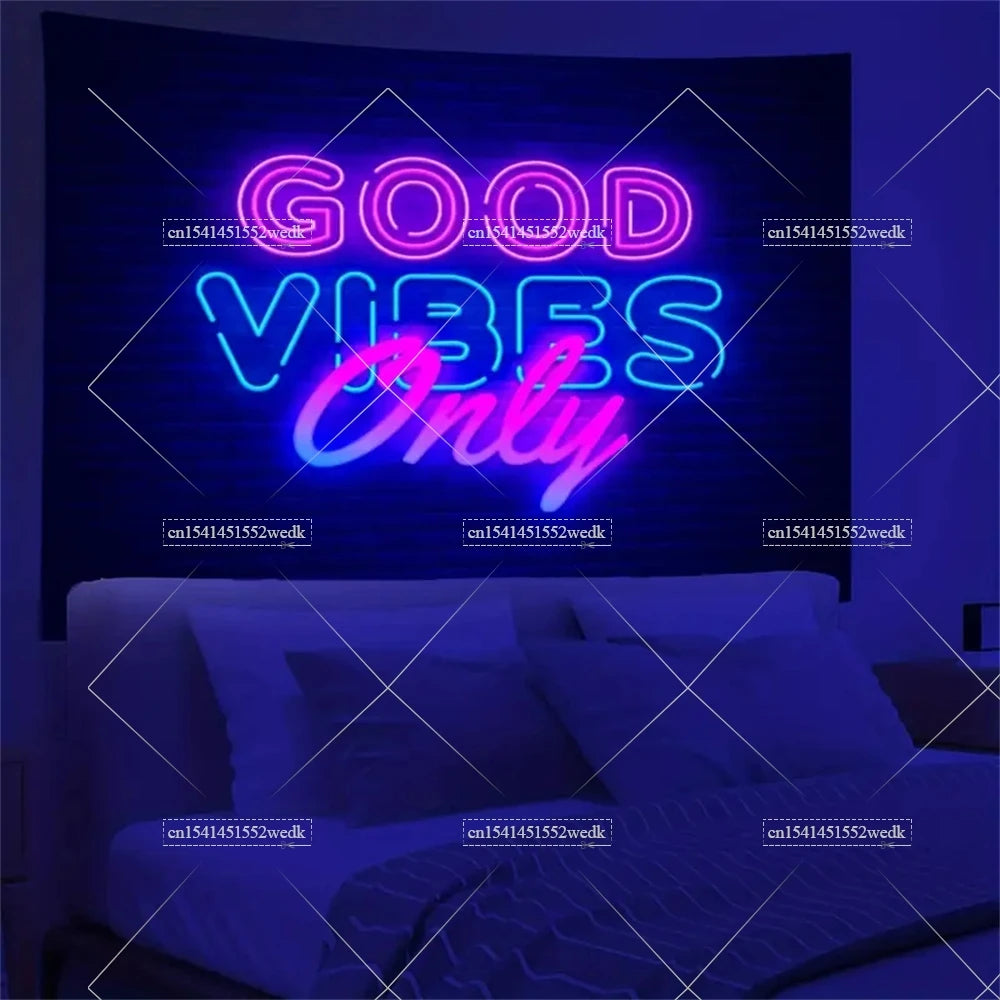 Colorful Fluorescent Tapestry Vibes Words  Only Neon Tapestry Wall Hanging Hippie Party Backdrops Glow In The Dark Art Poster