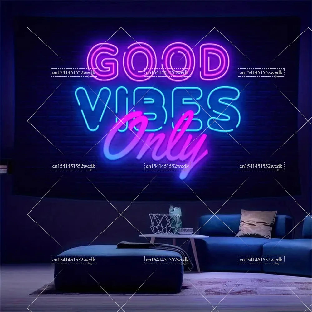 Colorful Fluorescent Tapestry Vibes Words  Only Neon Tapestry Wall Hanging Hippie Party Backdrops Glow In The Dark Art Poster