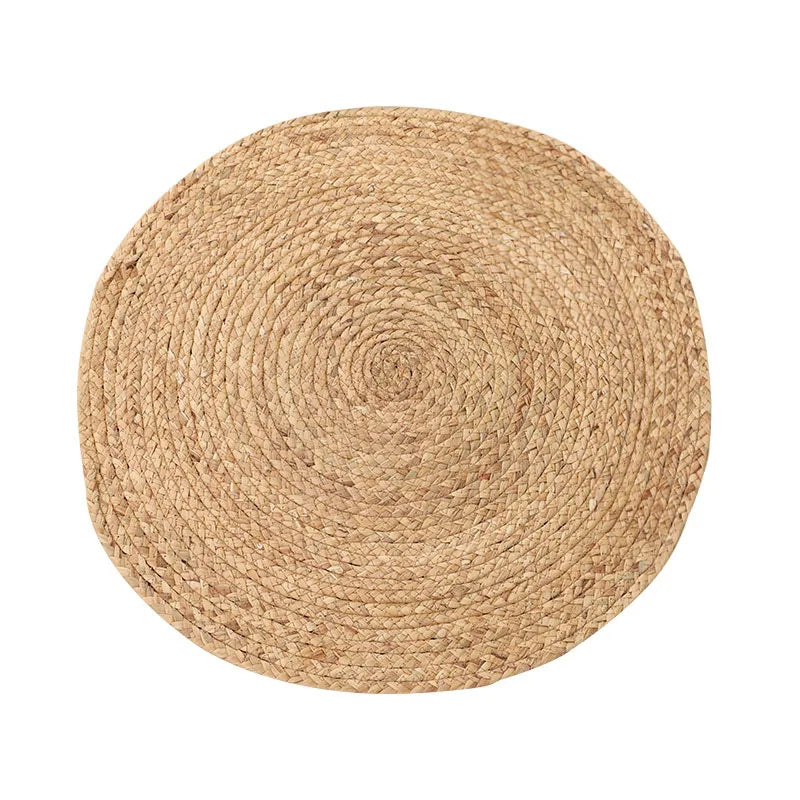 Hand-woven Rattan Carpets Round Straw Natural Plants Fiber Rugs Hotel Garden Living Room Coffee Table Cattail Carpet Mats