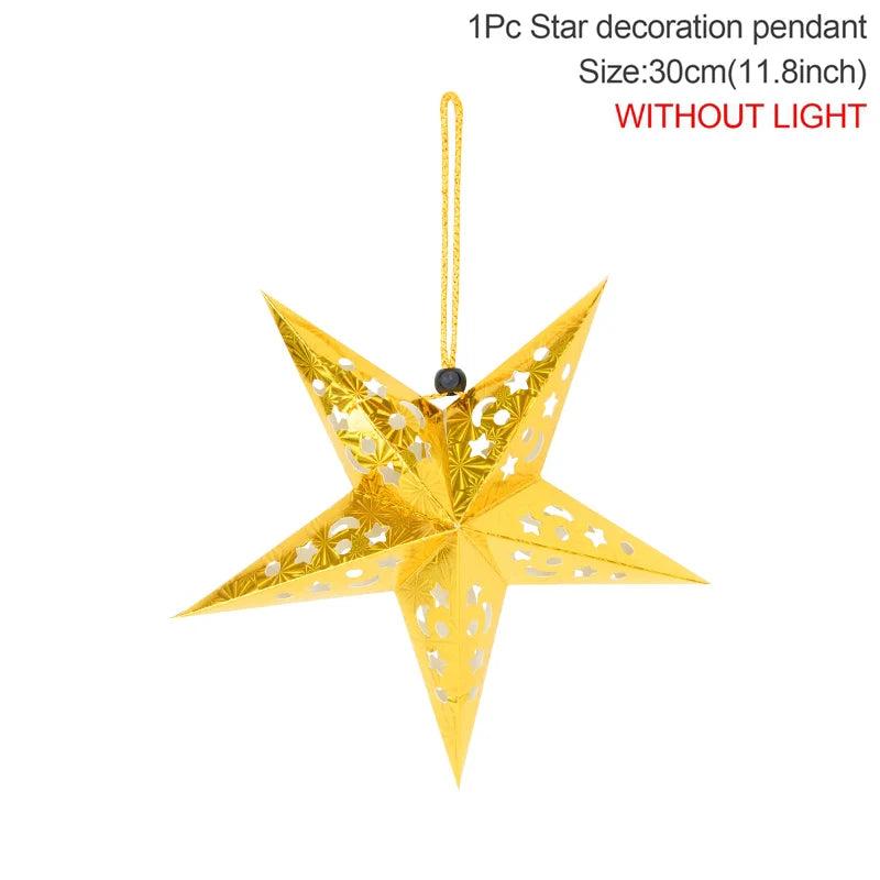 Hollow Star Hanging Pendant Eid Mubarak Ramadan Kareem Decoration Lantern 2024 Islamic Muslim Party Supplies Christmas Birthday