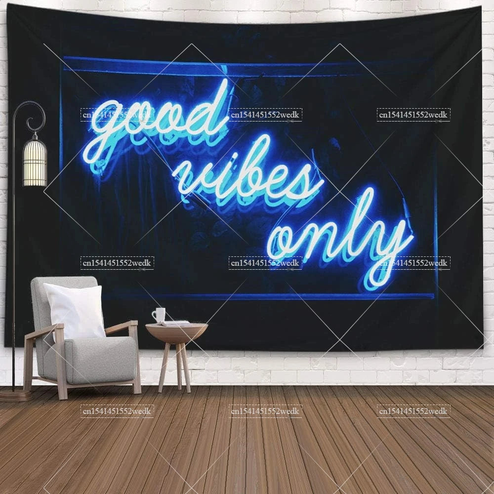 Colorful Fluorescent Tapestry Vibes Words  Only Neon Tapestry Wall Hanging Hippie Party Backdrops Glow In The Dark Art Poster