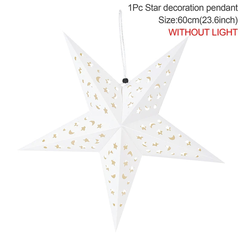 Hollow Star Hanging Pendant Eid Mubarak Ramadan Kareem Decoration Lantern 2024 Islamic Muslim Party Supplies Christmas Birthday