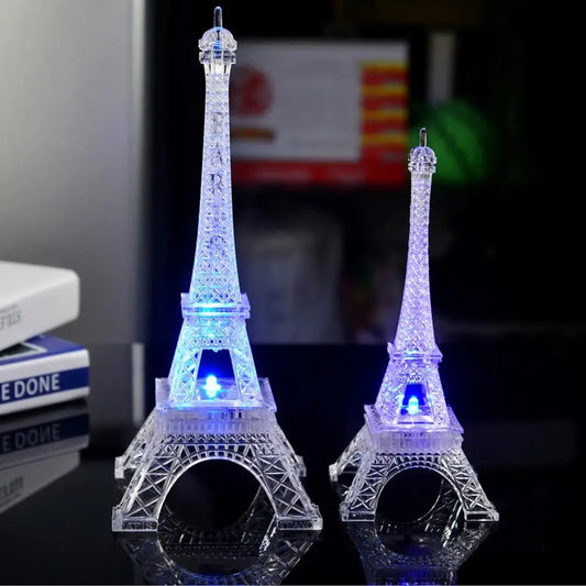 Mini Eiffel Tower LED Color Changing Paris Eiffel Tower Figurine Statue Night Light Home Bedroom Party Lamp Vintage Miniatures