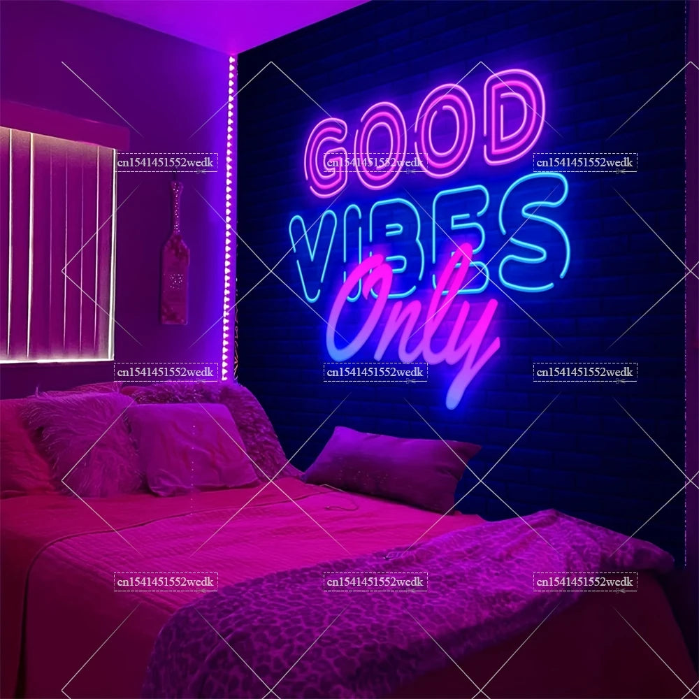 Colorful Fluorescent Tapestry Vibes Words  Only Neon Tapestry Wall Hanging Hippie Party Backdrops Glow In The Dark Art Poster