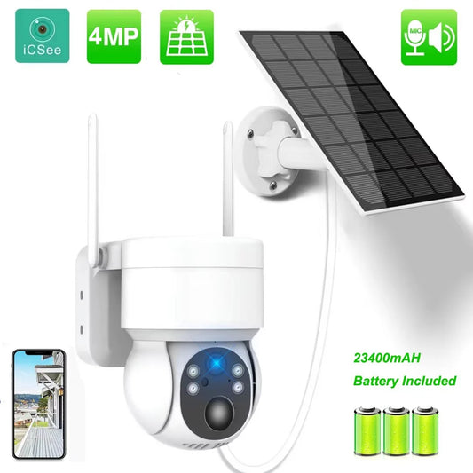 ICSEE 2K 4MP HD Solar PTZ Wifi Camera Colorful Night Vision Two Way Audio PIR AI Detect Outdoor IP66 Solar Power Security Caemra